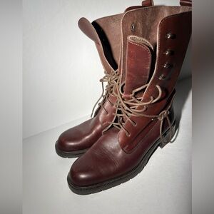 Eddie Bauer Made in Italy Burgundy Leather Lace-Up Combat Boots Women 7.5